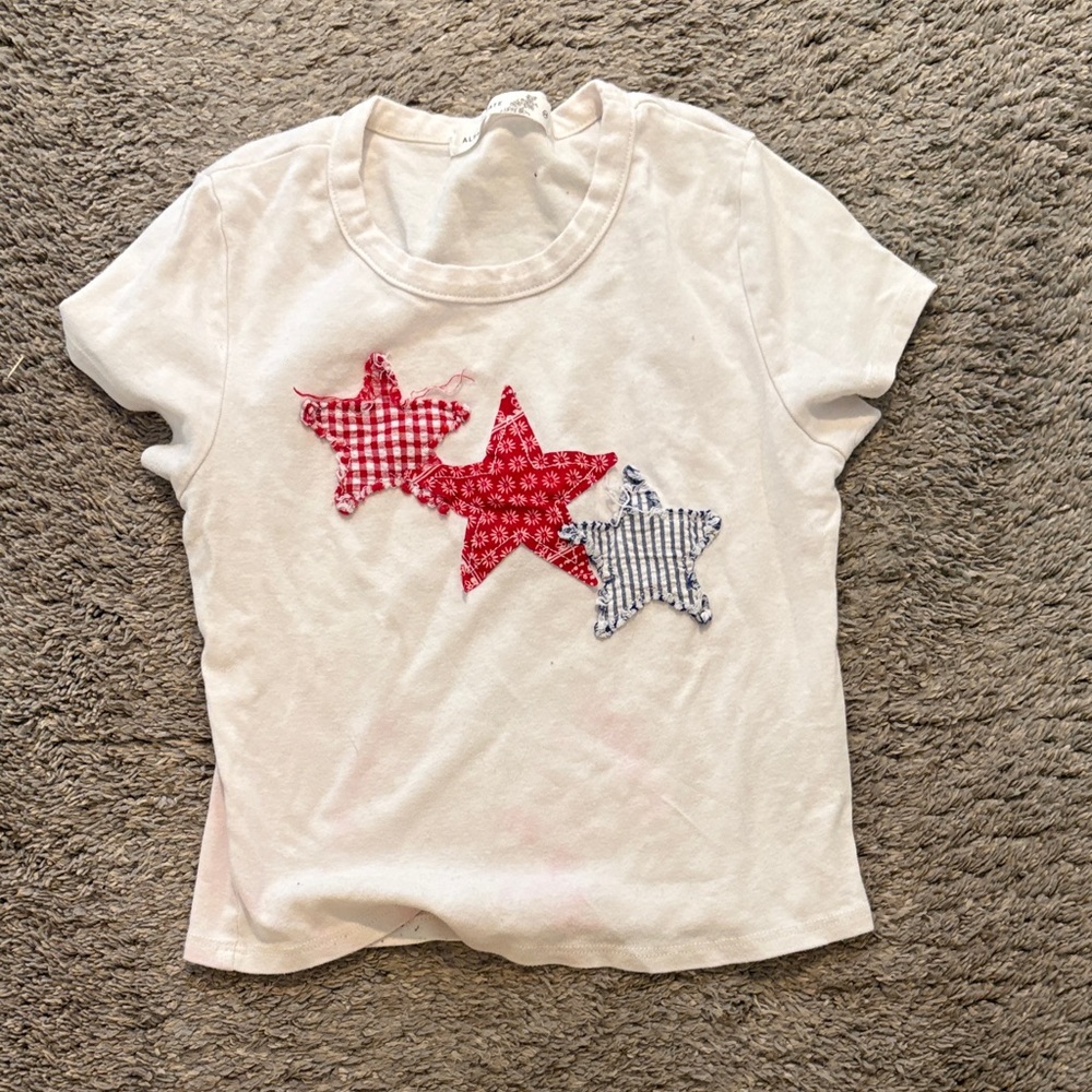 White Tee with Red & Blue Star